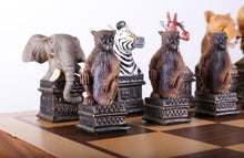 Load image into Gallery viewer, Animals of the Savanna Chess Set with Storage Board