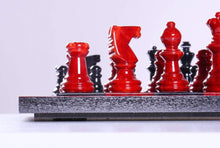 Load image into Gallery viewer, Black and Red Alabaster Chess Set with Wood Frame