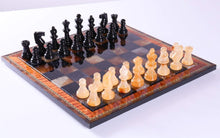 Load image into Gallery viewer, Black & Brown Alabaster Chess Set with Wood Frame
