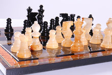 Load image into Gallery viewer, Black & Brown Alabaster Chess Set with Wood Frame
