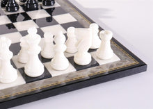Load image into Gallery viewer, Black & White Alabaster Chess Set with Wood Frame