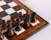 Load image into Gallery viewer, Brown & White Alabaster Chess Set with Wood Frame