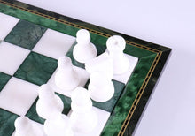 Load image into Gallery viewer, Green & White Alabaster Chess Set with Wood Frame