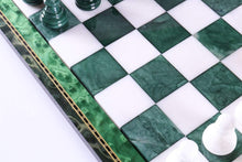 Load image into Gallery viewer, Green & White Alabaster Chess Set with Wood Frame