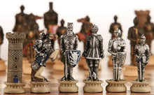 Load image into Gallery viewer, Medieval Chess Set with Handpainted Pieces & Walnut Root Board