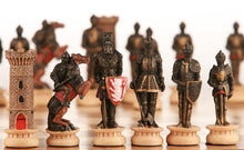 Load image into Gallery viewer, Medieval Chess Set with Handpainted Pieces & Walnut Root Board