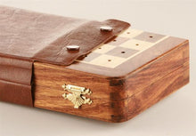 Load image into Gallery viewer, 10" Folding Pegged Golden Rosewood Chess Set in Leather Case

