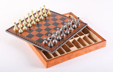 Load image into Gallery viewer, 11" Florentine Chess Set on Leatherette Cabinet Board
