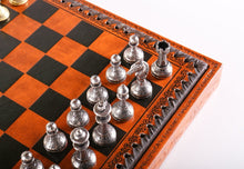 Load image into Gallery viewer, 11" Florentine Chess Set on Leatherette Cabinet Board
