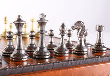 Load image into Gallery viewer, 11" Florentine Chess Set on Leatherette Cabinet Board
