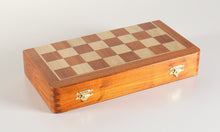 Load image into Gallery viewer, 12" Magnetic Folding Chess Set in Golden Rosewood / Maple with Leatherette Case
