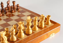 Load image into Gallery viewer, 12" Magnetic Folding Chess Set in Golden Rosewood / Maple with Leatherette Case
