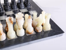 Load image into Gallery viewer, 12in. Marble Chess Set - Black &amp; Light Green Board
