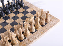 Load image into Gallery viewer, 15" Coral Stone &amp; Black Marble Chess Set
