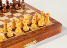 Load image into Gallery viewer, 5 1/2" Magnetic Folding Chess Set in Golden Rosewood &amp; Maple in a Leatherette Case

