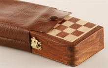 Load image into Gallery viewer, 5 1/2" Magnetic Folding Chess Set in Golden Rosewood &amp; Maple in a Leatherette Case
