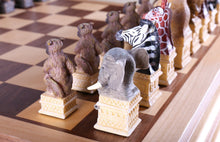 Load image into Gallery viewer, Animals of the Savanna Chess Set with Storage Board
