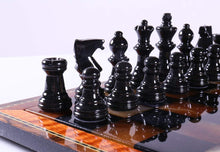Load image into Gallery viewer, Black &amp; Brown Alabaster Chess Set with Wood Frame
