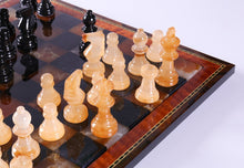 Load image into Gallery viewer, Black &amp; Brown Alabaster Chess Set with Wood Frame
