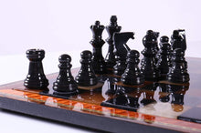 Load image into Gallery viewer, Black &amp; Brown Alabaster Chess Set with Wood Frame
