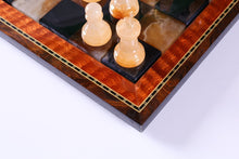 Load image into Gallery viewer, Black &amp; Brown Alabaster Chess Set with Wood Frame
