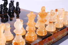 Load image into Gallery viewer, Black &amp; Brown Alabaster Chess Set with Wood Frame
