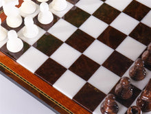 Load image into Gallery viewer, Brown &amp; White Alabaster Chess Set with Wood Frame
