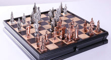 Load image into Gallery viewer, Chinese Qin Chess and Checker Set with Pewter Chessmen and Storage

