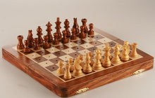 Load image into Gallery viewer, DEAL ITEM: 10" Folding Pegged Golden Rosewood Chess Set
