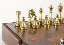 Load image into Gallery viewer, Italy 3" Metal Chess Pieces on Leather Chest
