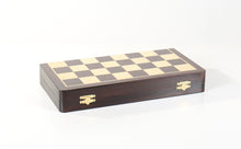 Load image into Gallery viewer, Large 15 3/4" Folding Magnetic Rosewood/Maple Chess Set in Leatherette Case
