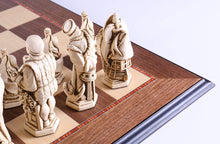 Load image into Gallery viewer, Marble and Resin Christopher Columbus Pieces on Walnut and Maple Board
