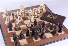 Load image into Gallery viewer, Marble and Resin Christopher Columbus Pieces on Walnut and Maple Board
