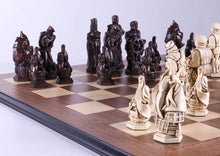 Load image into Gallery viewer, Marble and Resin Christopher Columbus Pieces on Walnut and Maple Board
