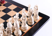 Load image into Gallery viewer, Hollywood's Golden Age Chess Set on Birdseye Maple Board
