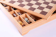 Load image into Gallery viewer, Pearl Harbor Chess Pieces on Beech Chest
