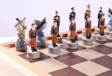 Load image into Gallery viewer, Pearl Harbor Chess Pieces on Beech Chest
