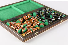 Load image into Gallery viewer, Sydney Gruber Painted 20" Large King's Inlaid Chess Set #5 in Bronze and Black
