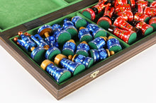 Load image into Gallery viewer, Sydney Gruber Painted 20" Large King's Inlaid Chess Set #6 in Blue and Red
